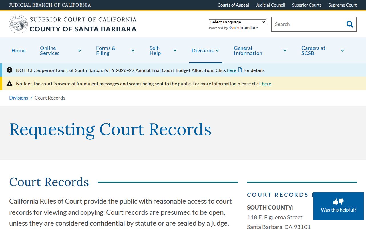 Lompoc residents directory reference to Santa Barbara Superior Court records