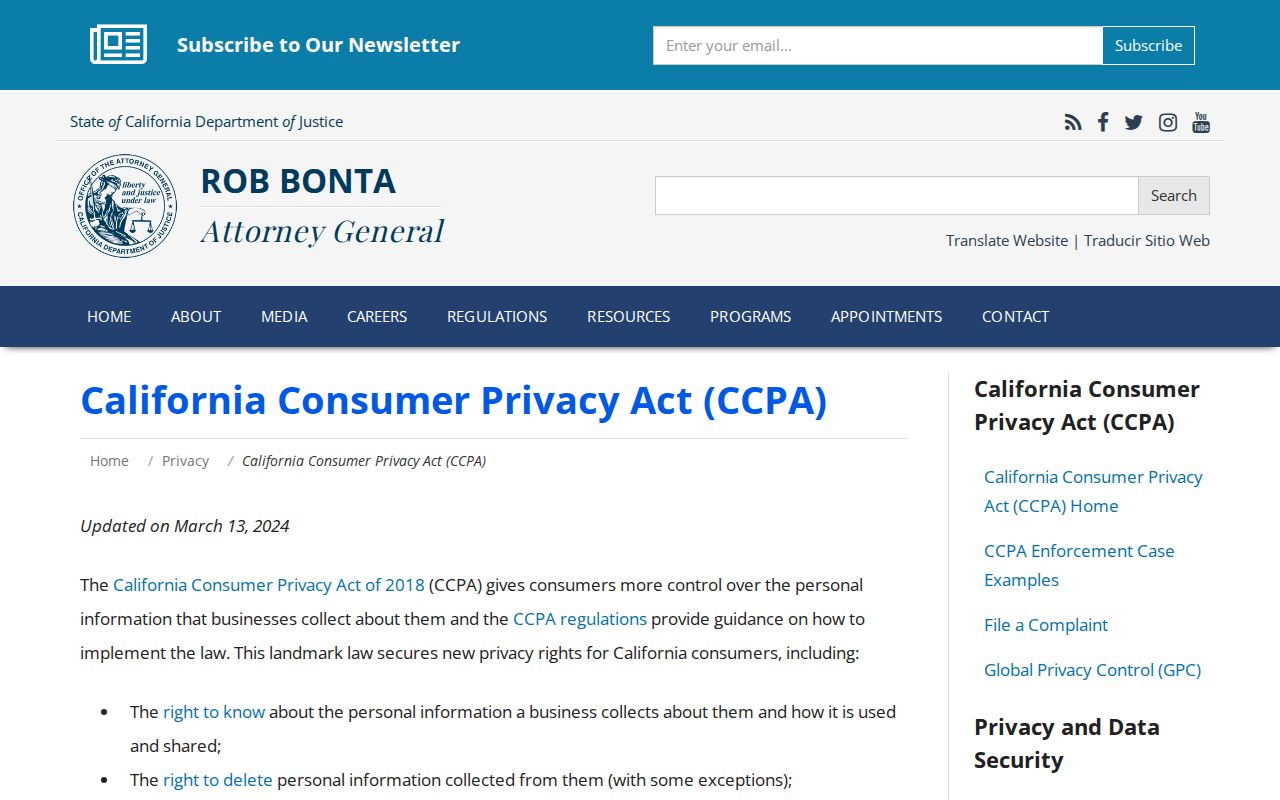 Lompoc neighbors privacy reference to California CCPA and DROP tools