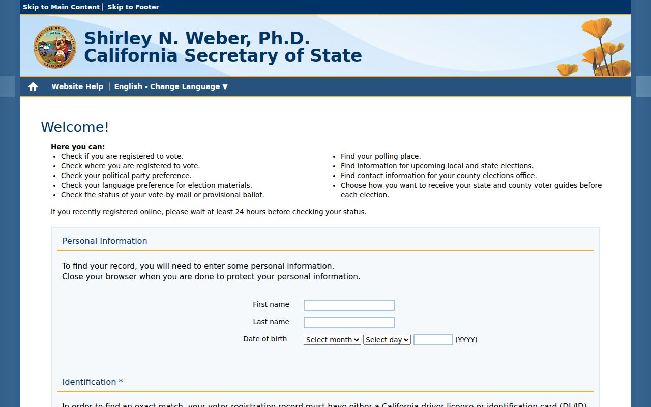 Lompoc resident lookup reference to authenticated California voter status