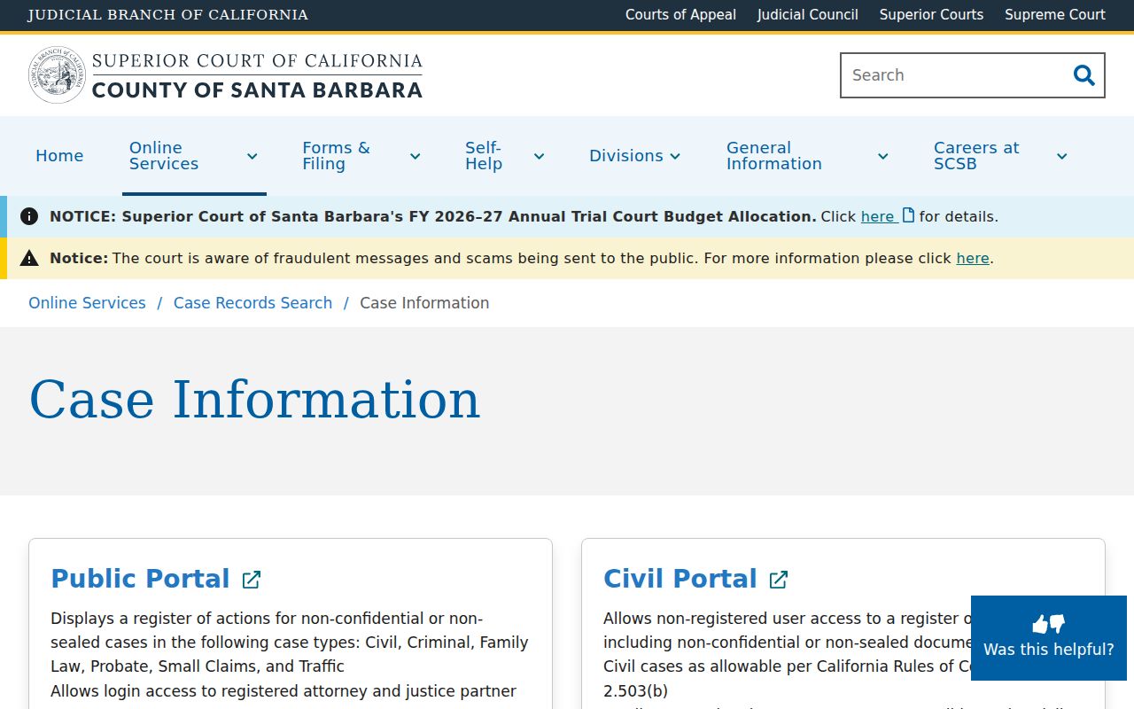 Lompoc resident lookup reference to Santa Barbara Superior Court case information