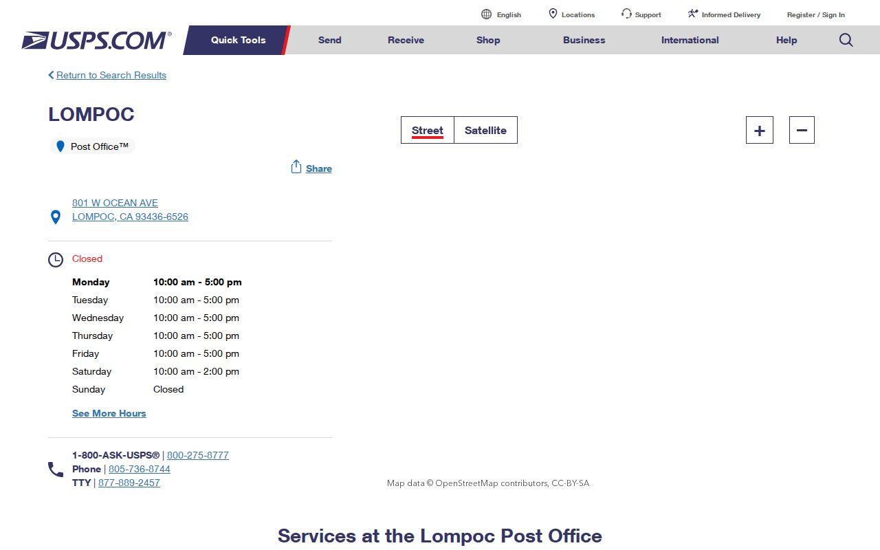Lompoc ZIP code directory reference to the Lompoc Post Office